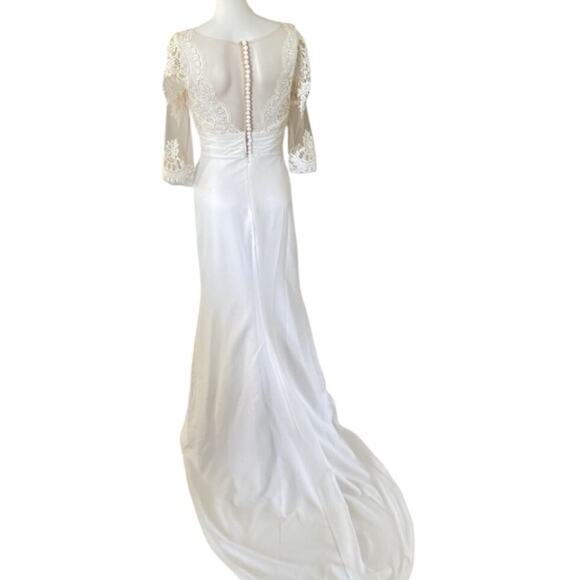 Nava Bride Wedding Dress Lace v-necklace 3/4 Sleeve, Vintage Inspired Sz 12 NWT! - Picture 6 of 9